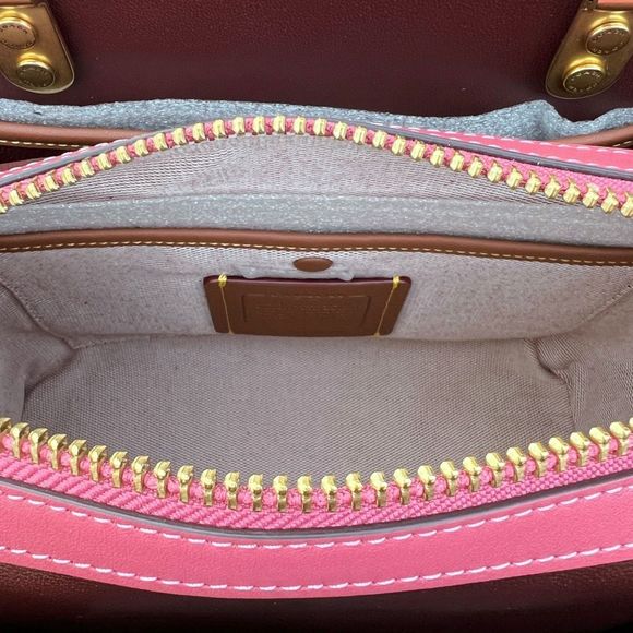 AUTHENTICATED NWT Coach Rogue 25 Colorblock w/ Tea Rose & Coach Tea Rose Studs - Picture 14 of 17